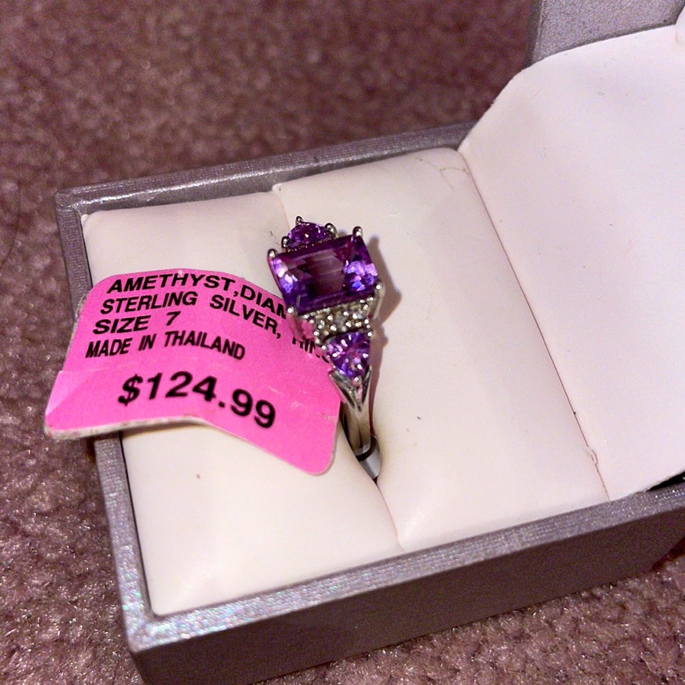 AMETHYST DIAMOND STERLING SILVER RING SIZE 7 - Picture 3 of 6